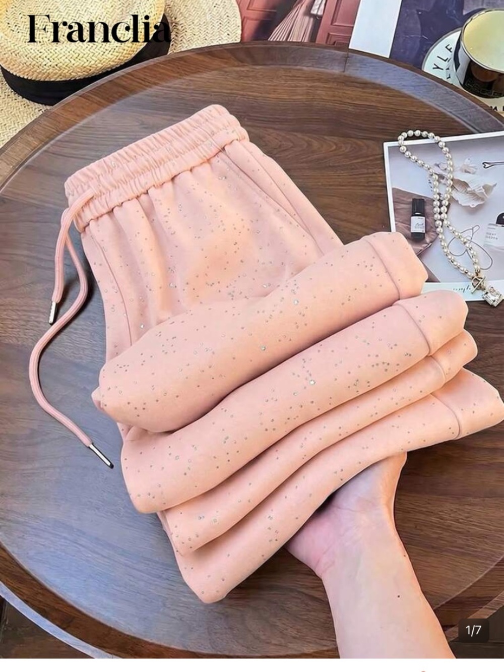 SHEIN Peach Glitter Drawstring Sweatpants